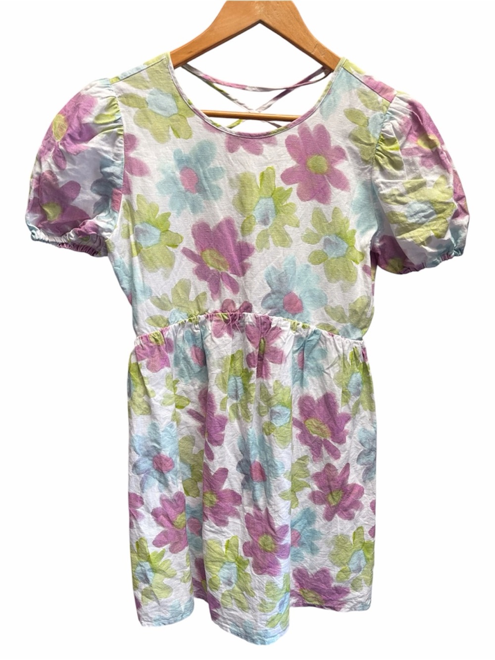 Aritzia Sunday Best Saida Floral Puff-Sleeve Mini Dress Lace back Size S